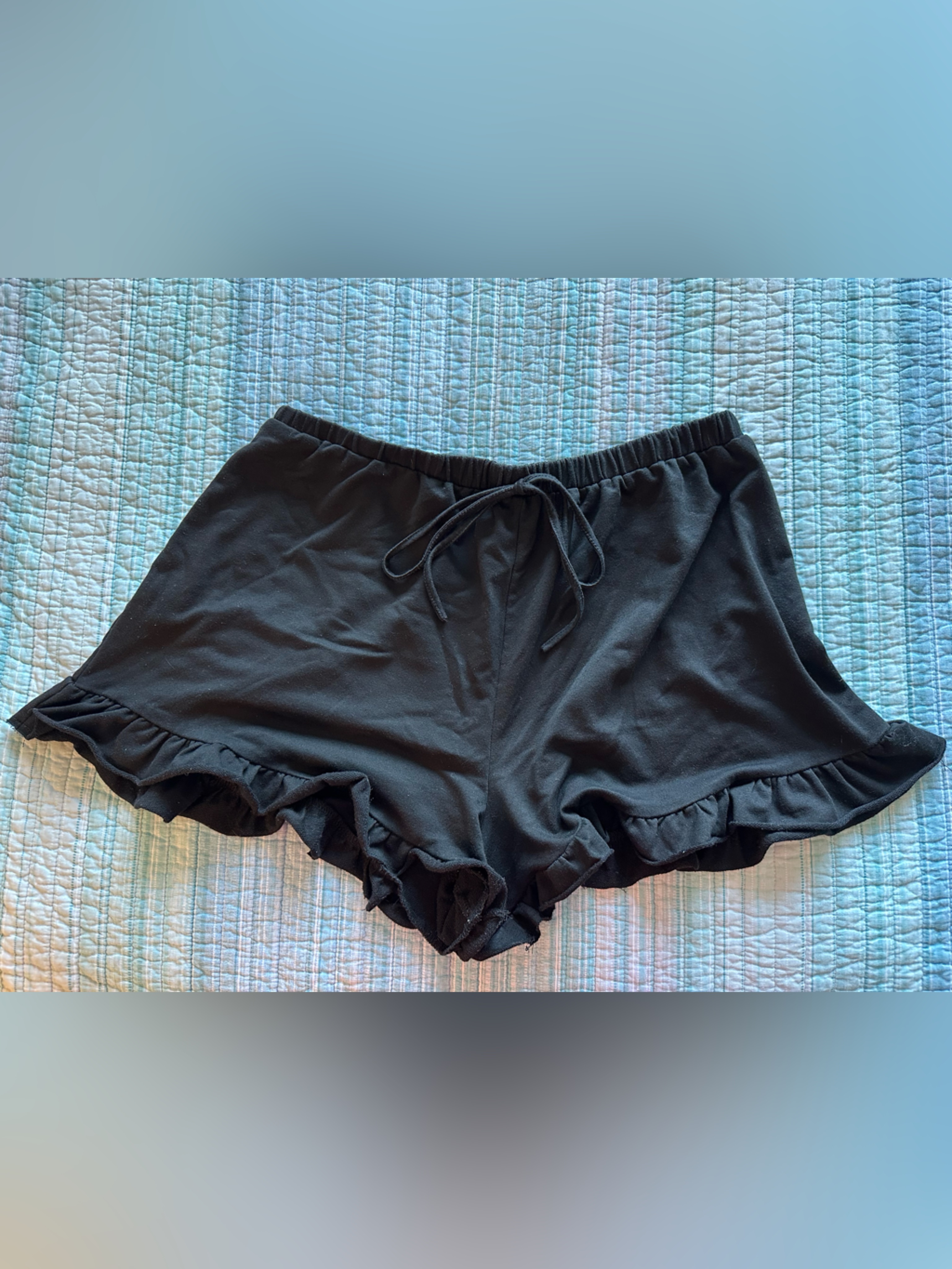 Main Strip Black Ruffle-Trim Lounge Shorts
